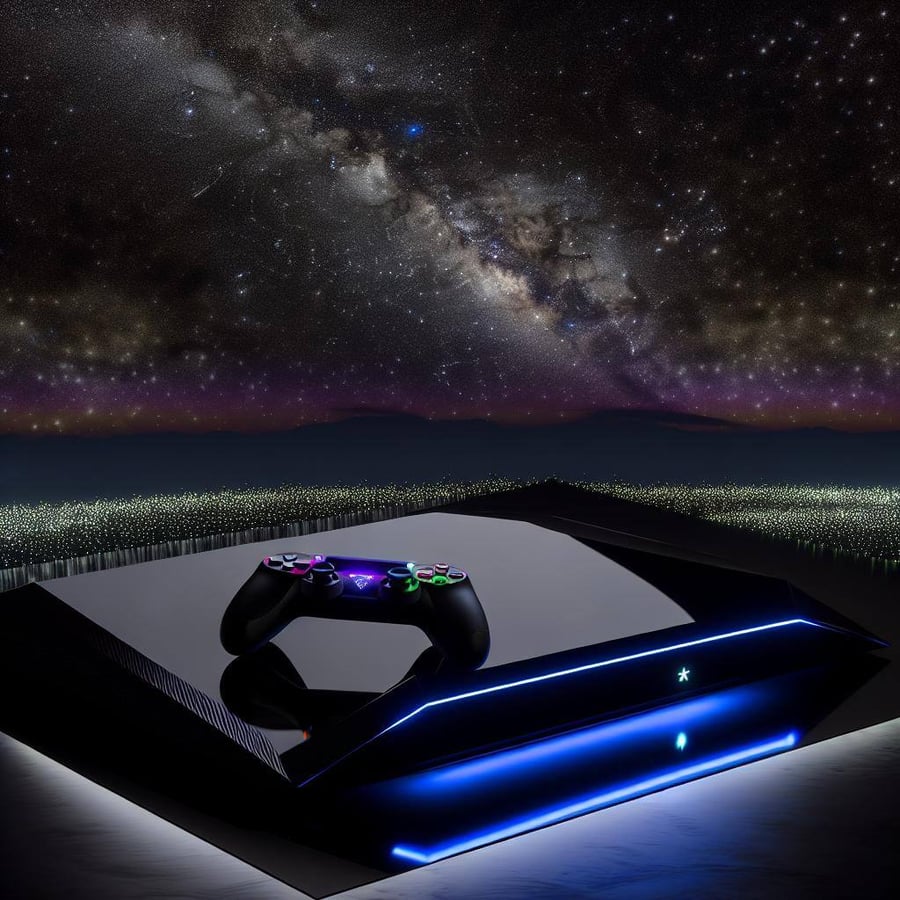 a new gaming console with a starlit sky as the backdrop